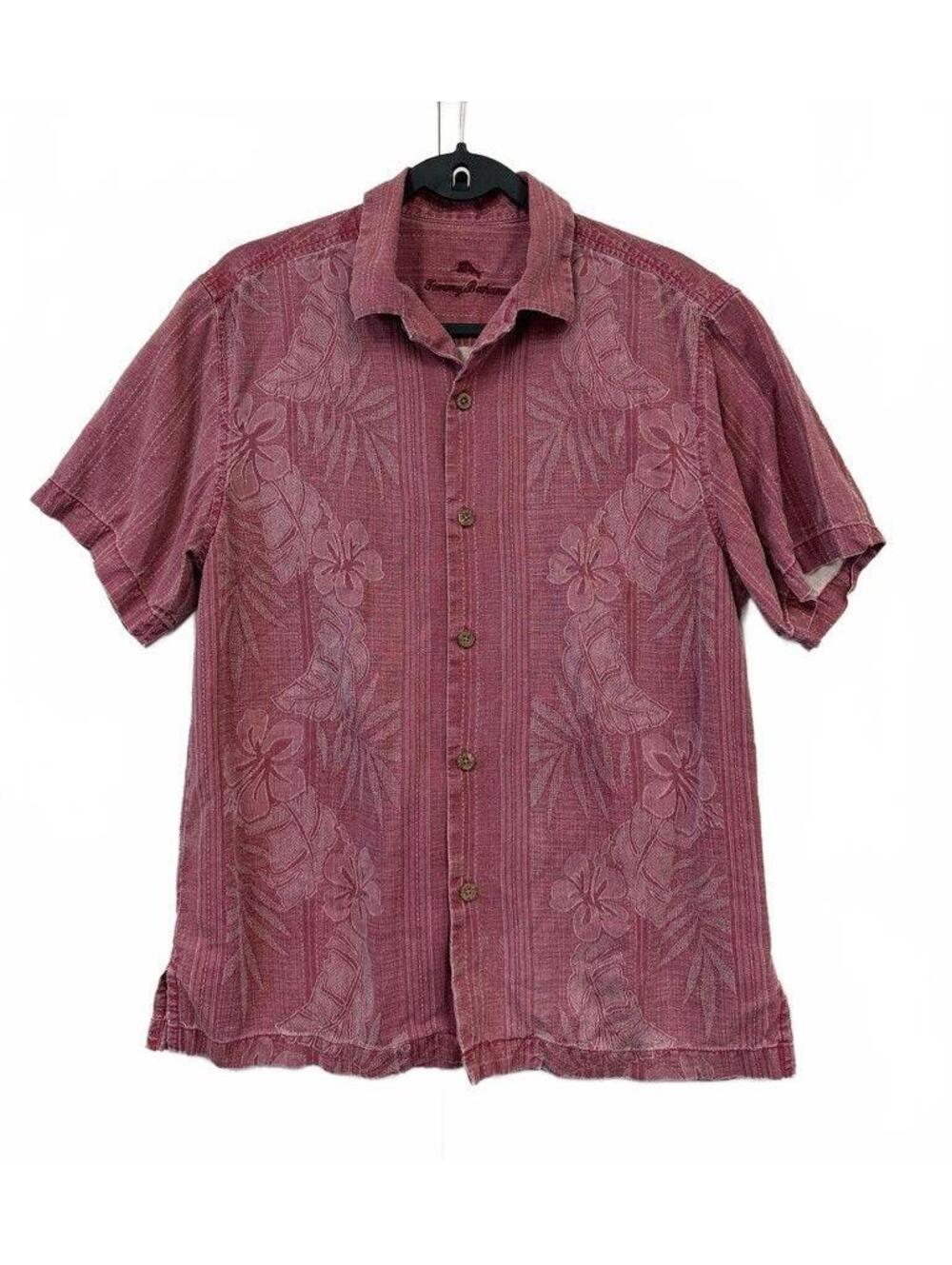 Tommy Bahama Hawaiian Men's Medium Washed Red Silk Short Sleeve Button-Up Shirt